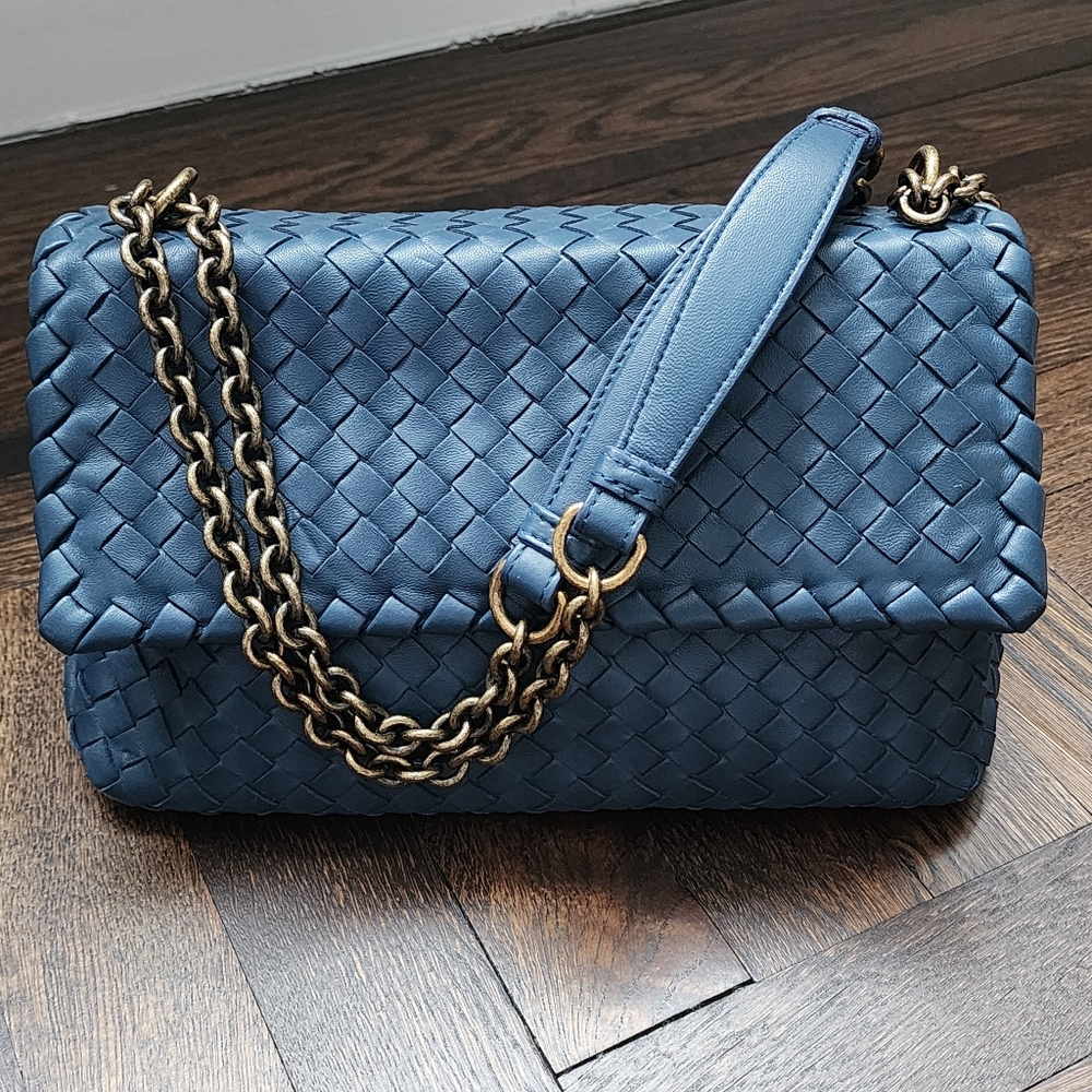 $3500 New Bottega Veneta Olimpia Intrecciato Blue Leather Women Shoulder Bag